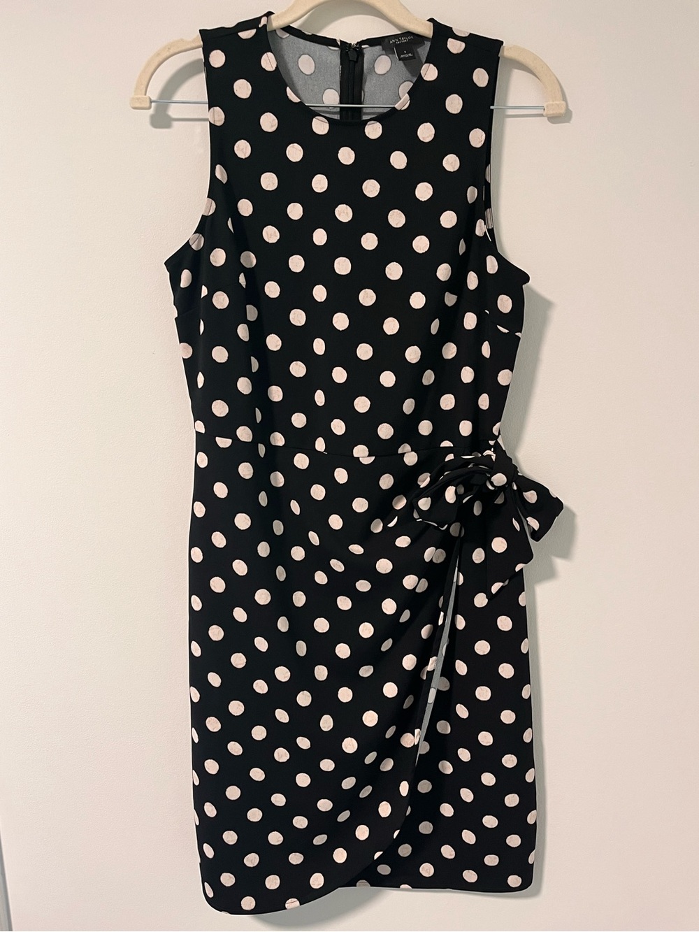 Ann Taylor Factory Black Dress with Cream Polka Dots and Side Bow NWOT